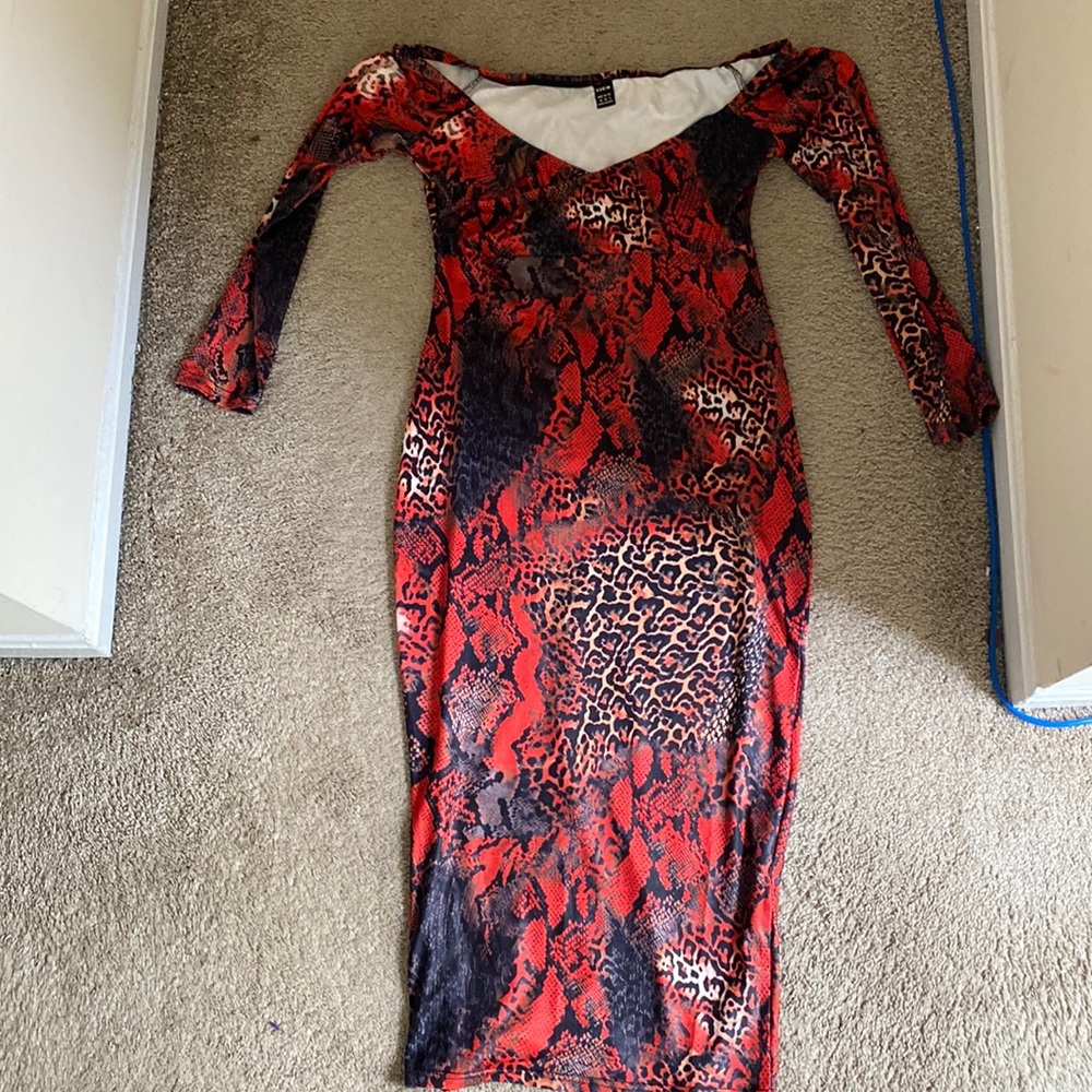 Off Shoulder Snake/leopard Print Dress
